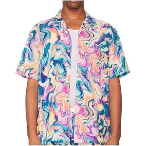 Duvin Marble Buttonup Short Sleeve Shirt, Men's Size Small, Beach Surf Skate